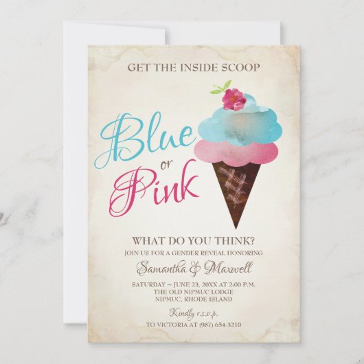 Ice Cream Gender onthullen Invitation BLUE OF PINK Kaart (Voorkant)