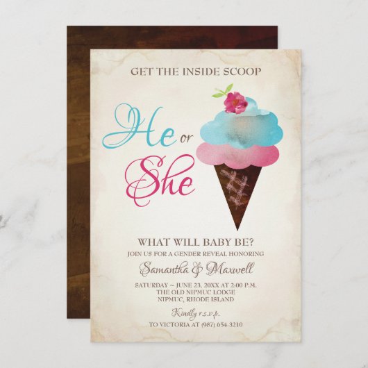 Ice Cream Gender onthullen Uitnodiging - Klein (Voorkant / Achterkant)