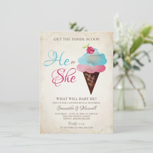 Ice Cream Gender onthullen Uitnodiging - Klein (Staand voorkant)