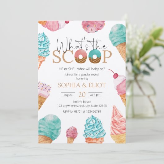 Ice Cream Gender onthullen wat de Scoop Party is Kaart (Staand voorkant)
