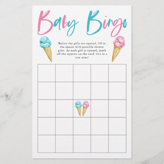 Ice Cream Gender onthulling Party Baby Bingo Game (Voorkant)