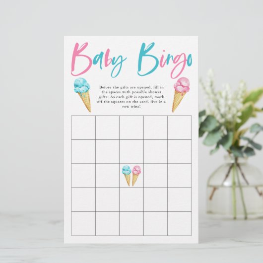 Ice Cream Gender onthulling Party Baby Bingo Game (Staand voorkant)