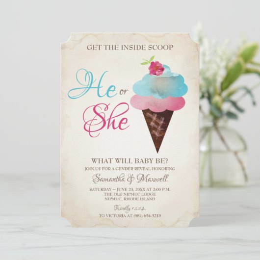 Ice Cream Gender onthulling Uitnodiging (Staand voorkant)