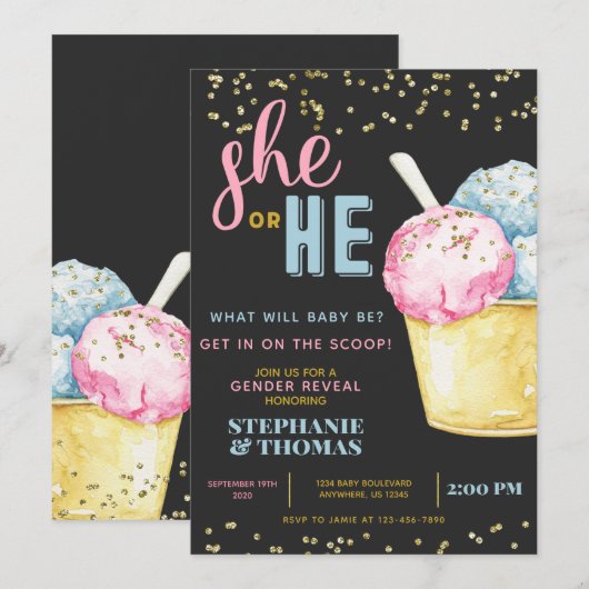 Ice Cream Gender onthulling Uitnodiging (Voorkant / Achterkant)