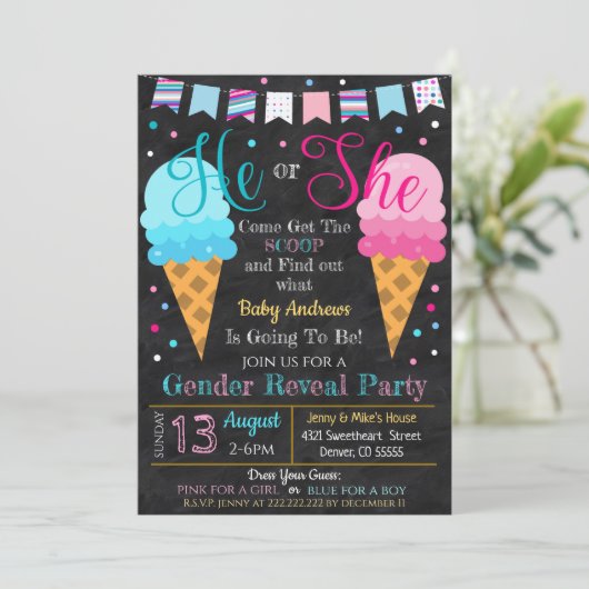 Ice Cream Gender Reclame Party Invision Kaart (Staand voorkant)