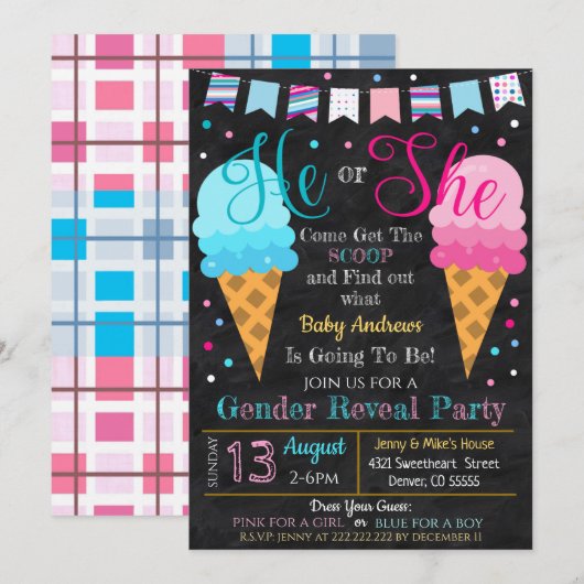Ice Cream Gender Reclame Party Invision Kaart (Voorkant / Achterkant)