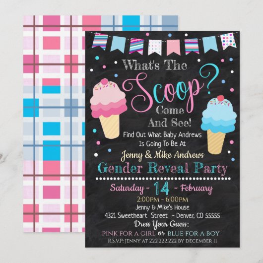 Ice Cream Gender Reclame Party Invision Kaart (Voorkant / Achterkant)