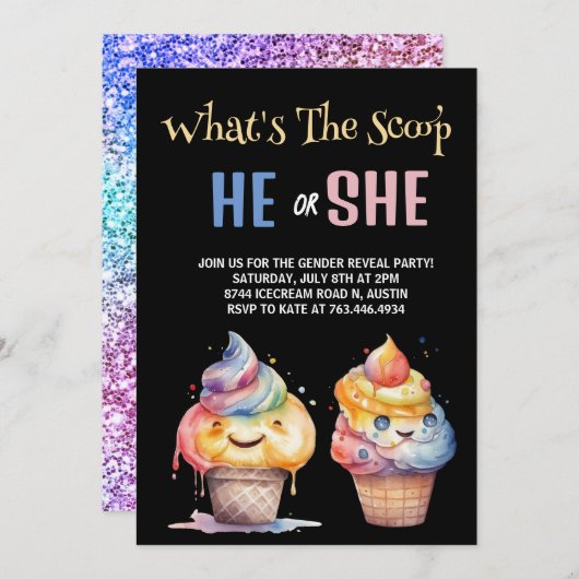 Ice Cream Gender Reclame Party Invision Kaart (Voorkant / Achterkant)