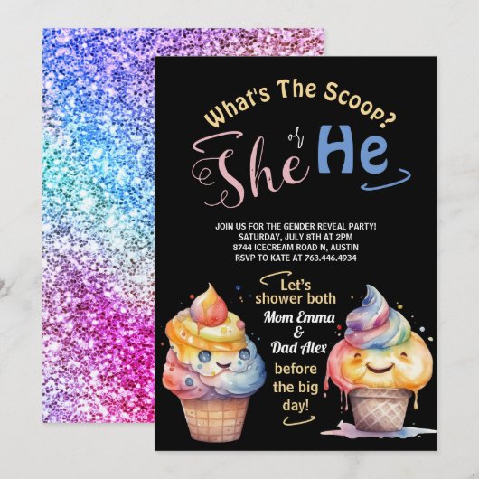 Ice Cream Gender Reclame Party Invision Kaart (Voorkant / Achterkant)