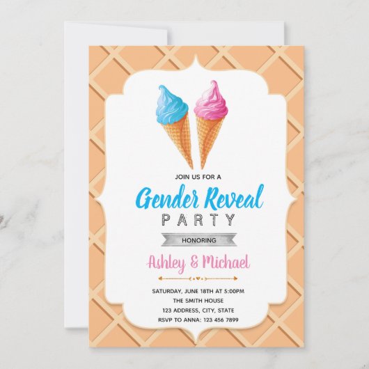 Ice cream gender reveal party invitation kaart (Voorkant)