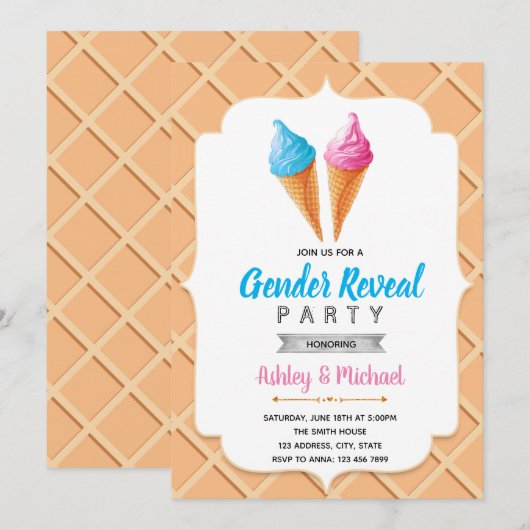 Ice cream gender reveal party invitation kaart (Voorkant / Achterkant)