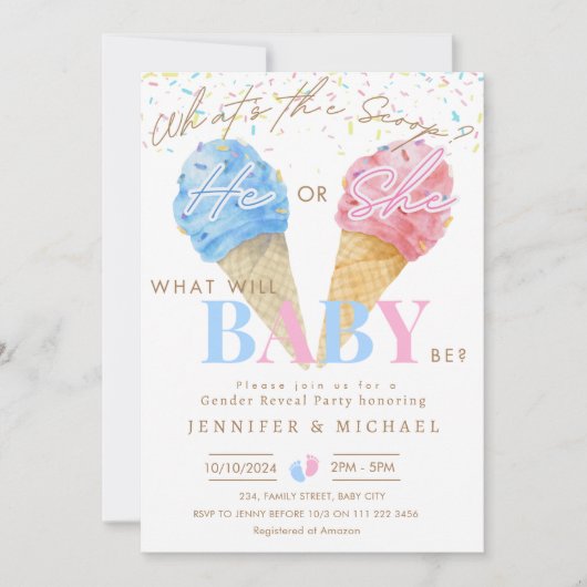 Ice Cream Gender Reveal Party Wat is de Scoop Kaart (Voorkant)