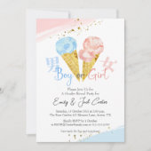 Ice Cream Gender Reveal Waterverf Pink Blue Kaart (Voorkant)