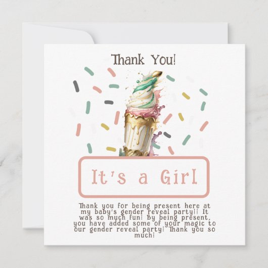 Ice Cream Geslacht onthullen haar een meisje Bedankkaart (Voorkant)