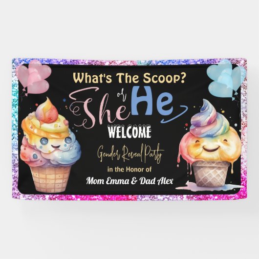 Ice Cream Geslacht onthullen Party Welkom Spandoek (Horizontaal)