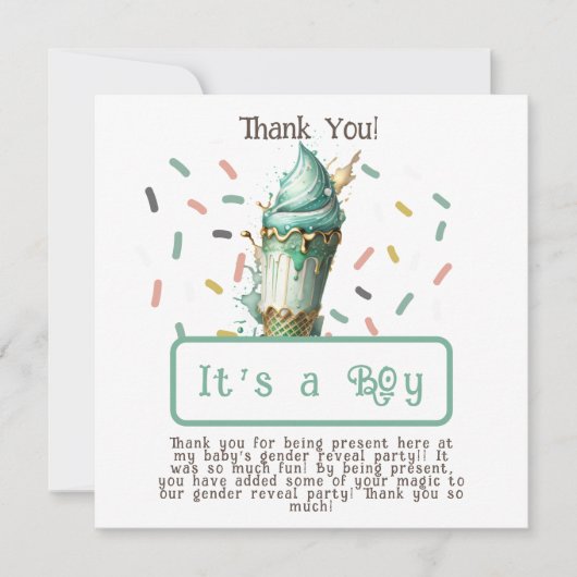 Ice Cream Geslacht Onthullen Zijn Een Jongen Bedankkaart (Voorkant)