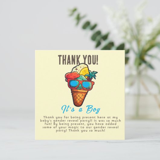 Ice Cream Geslacht Onthullen Zijn Een Jongen Bedankkaart (Staand voorkant)
