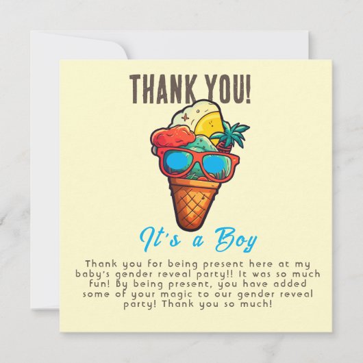 Ice Cream Geslacht Onthullen Zijn Een Jongen Bedankkaart (Voorkant)