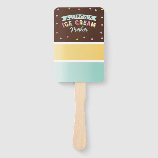 Ice Cream gestreepte ijsje trakteren Verjaardagsfe Handwaaier (Voorkant)