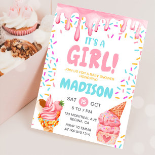 Ice Cream Girl Baby shower Party Kaart