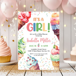 Ice Cream Girl Baby shower Party Kaart