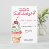 Ice Cream Girl Birthday Scoop Invitation Kaart (Staand voorkant)