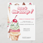 Ice Cream Girl Birthday Scoop Invitation Kaart (Voorkant / Achterkant)