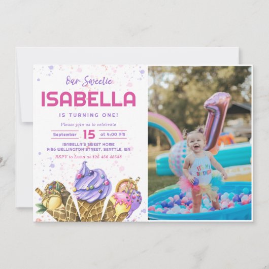 Ice Cream Girls 1e verjaardag foto Kaart (Voorkant)