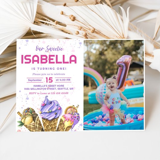 Ice Cream Girls 1e verjaardag foto Kaart