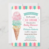 Ice Cream Glitter Baby shower Invitation Kaart (Voorkant)