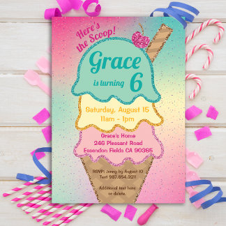 Ice Cream Glitter Sprinkles Verjaardag uitnodiging