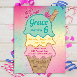 Ice Cream Glitter Sprinkles Verjaardag uitnodiging