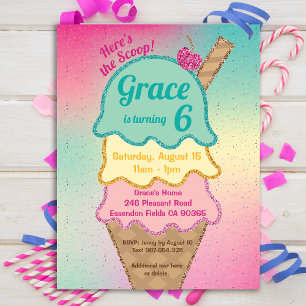 Ice Cream Glitter Sprinkles Verjaardag uitnodiging