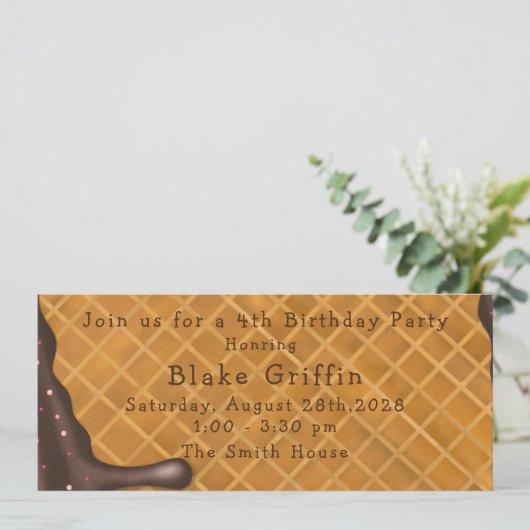 Ice Cream Golden Ticket Birthday Uitnodiging (Staand voorkant)