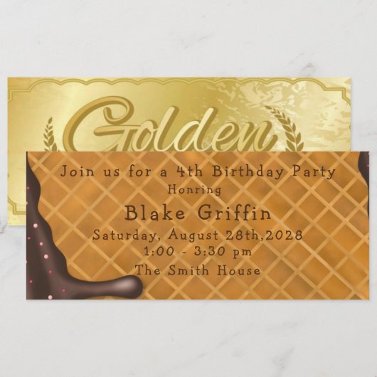 Ice Cream Golden Ticket Birthday Uitnodiging (Voorkant / Achterkant)