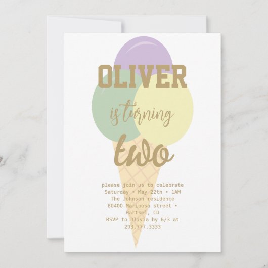 Ice Cream Goud Folie Kalligrafie Verjaardagsfeest Kaart (Voorkant)