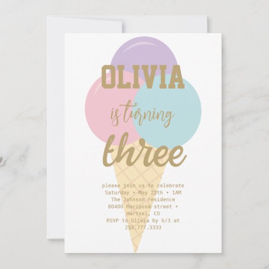 Ice Cream Goud Folie Kalligrafie Verjaardagsfeest Kaart (Voorkant)