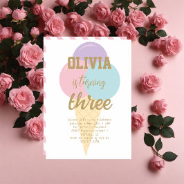 Ice Cream Goud Folie Kalligrafie Verjaardagsfeest Kaart