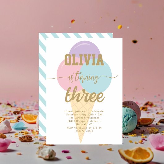 Ice Cream Goud Folie Kalligrafie Verjaardagsfeest Kaart