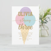 Ice Cream Goud Folie Kalligrafie Verjaardagsfeest Kaart (Staand voorkant)