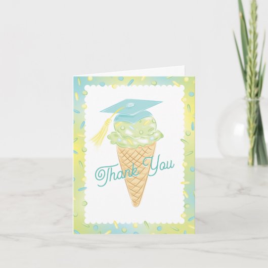 Ice Cream Graduation Party Blue Green Bedankkaart (Voorkant)