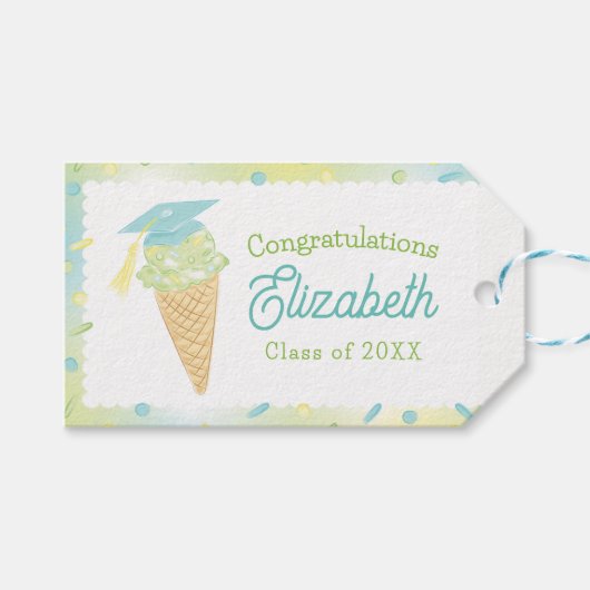Ice Cream Graduation Party Blue Green Cadeaulabel (Voorkant (Horizontaal))
