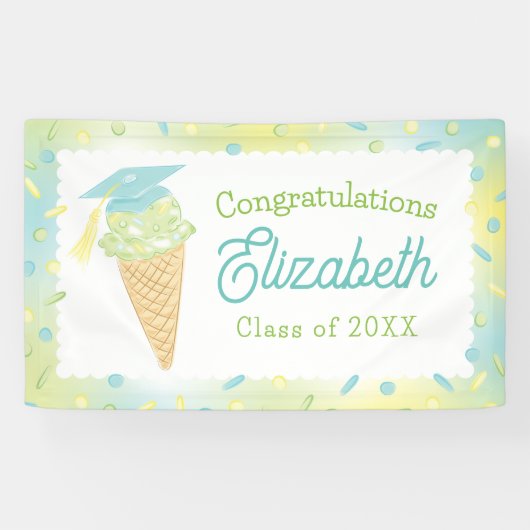 Ice Cream Graduation Party Blue Green Spandoek (Horizontaal)