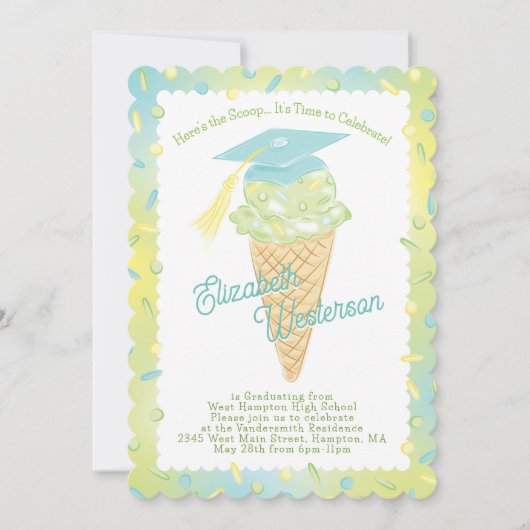 Ice Cream Graduation Party Green Blue Kaart (Voorkant)