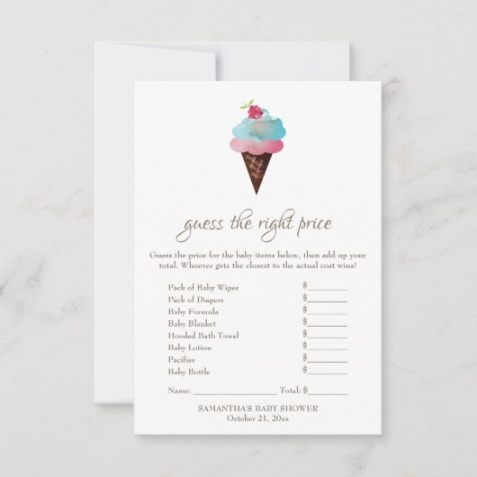 Ice Cream Guess Het Juiste Prijsspel Kaart (Voorkant)