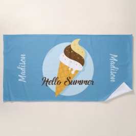 Ice Cream Hallo aangepaste naam en kleurenhanddoek Strandlaken