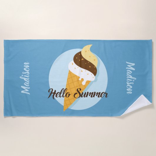 Ice Cream Hallo aangepaste naam en kleurenhanddoek Strandlaken (Voorkant)