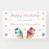 Ice Cream Happy Birthday voor de coolste tweeling Spandoek (Horizontaal)
