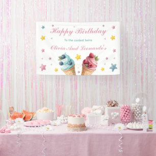 Ice Cream Happy Birthday voor de coolste tweeling Spandoek