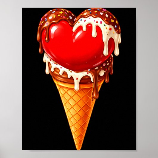 Ice Cream Heart Funny Drip Valentines Day Boys Gir Poster (Voorkant)